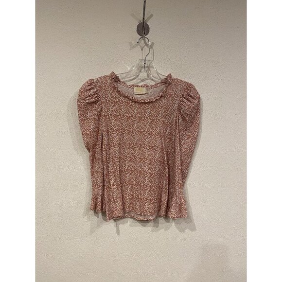 Nation LTD Vella Edwardian Top Womens XS Pink White Animal Print Puff Sleeve - Picture 2 of 5